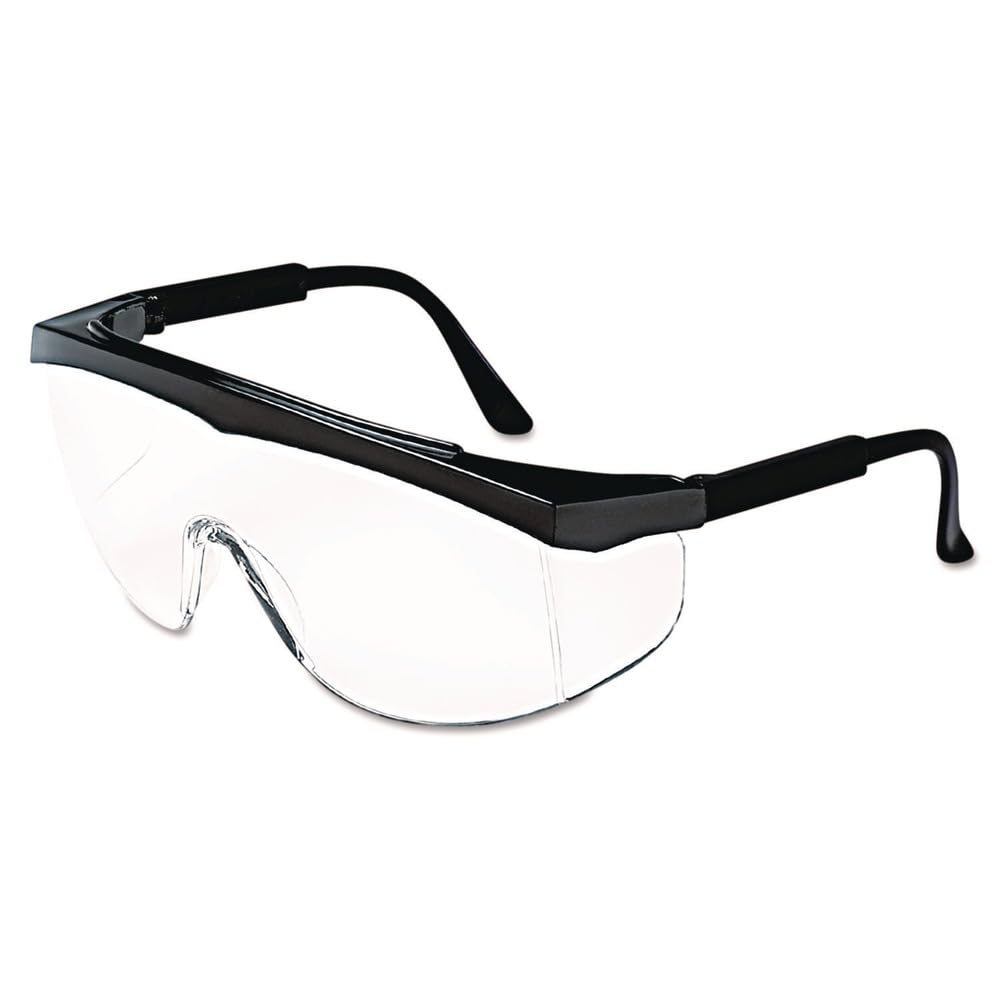 MCR Crews SS110 Stratos okulary ochronne czarne z przezroczystą soczewką po 12 sztuk w pudełku