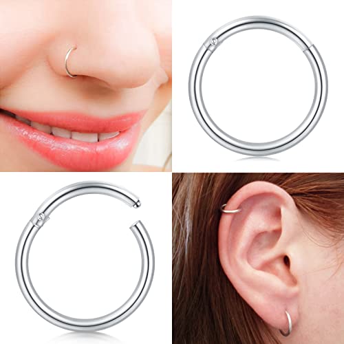 Image of AVYRING Hypoallergenic Nose Rings 316L Surgical Steel Silver Gold Nose Hoops 18g 20g 16g Septum Ring Hinged Clickers Seamless Helix Cartilage Conch Earrings Hoop for Women Men 6mm 7mm 8mm