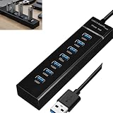LgCiXli Hub USB 3.0 de 7 puertos con cable de 1 m | Distribuidor USB de alta calidad de aluminio para escritorio y portátil | Transferencia de datos de 5 Gbps y puerto de alimentación USB-C de 5 V/3 A