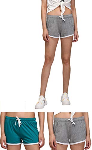 Image of KOTTY Cotton Lycra Grey and Green Solid Women Night Short - Pack of 2 (Grey&Green)