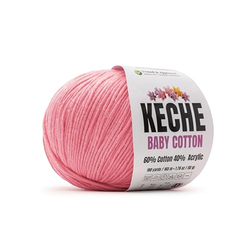 Image of Keche Baby Cotton, 60% Cotton 40% Acrylic Yarn, Soft Cotton Yarn for Crochet and Knitting, Amigurumi Yarn 1 Skein /Ball 1.76 Oz (50g) / 180 Yrds (165m) - Pink