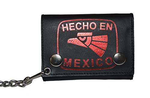 Leatherboss Genuine Leather Trifold Designer Mecho in Mexico Biker Chain Wallet Credit Card Cash with ID Holder, Black2