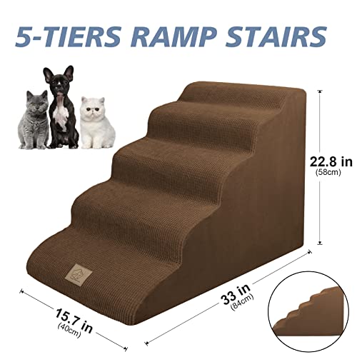 5 Tiers Extra High Dogs Ramp Steps Stairs,23'' Height Pet Stairs For Indoor,Best For Joint Injury,Old,Short Leg Pets, Non-Slip Bottom &Machine Washable,Gift 1 Lint Roller Set #TOP1