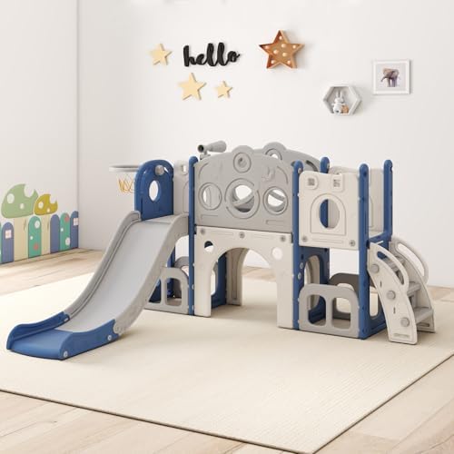 kinbor 8 in 1 Toddler Slide, Kids Slide for Toddler 1-3, in/Outdoor, Blue