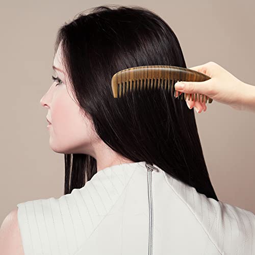 Natural Sandalwood Comb, Wide Toothed Moon Comb, Green Sandalwood Hair Comb, Handmade Wooden Comb, Oval Wide Tooth Comb For Women Men-No Snags, No Static, No Tangle #TOP2