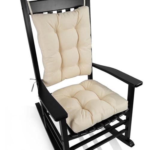 BUYUE Chair Cushion Set for Rocking Chair, Back Pillow & Seat Cushion with Ties, Original Woven Fabric Non-Slip Chair Pads for Elderly Sitting, Beige