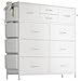 Lulive 10 Drawer Dresser, Chest of Drawers for Bedroom with Side Pockets and Hooks, PU Storage Dresser, Sturdy Steel Frame, Wood Top, Organizer Unit for Nursery, Hallway, Closet (White)
