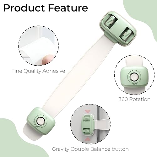 Image of Bembika Furniture Safety Locks for Kids, Child Safety Lock for Fridge, Drawers, Cupboard, Cabinet, Window Safety Multifunction Accessories for Baby Infants Toddlers Green - 2 Pcs