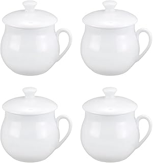 HIC Kitchen Pot de Creme Custard Cup Set with Lids, Fine Porcelain, 4-Ounce, Set of 4