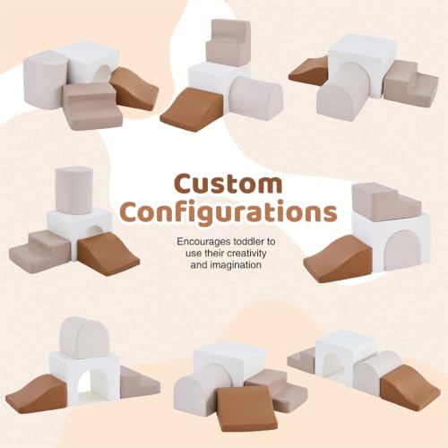 Image of Sumbababy Toddler Climbing Toys Leather Foam Climbing Blocks Indoor Soft Play Set Nordic Arch Climber for Babies and Young Toddlers High Density Foam Playroom Set Neutral