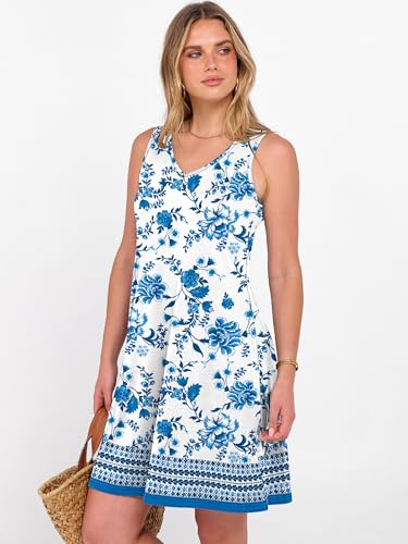 Image of ANRABESS Summer Dress for Women,V Neck Sleeveless Sundress,Loose Fit,Soft Travel Vacation Outfits,Cute Beach Cover Up Clothes
