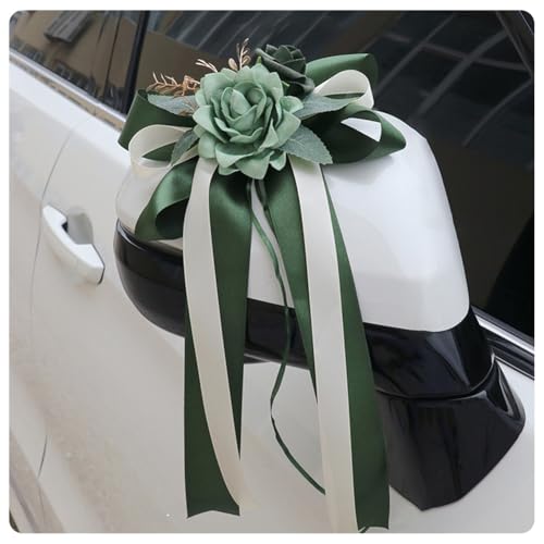 Pmnzdy Lot de 8 nœuds de voiture en soie - Pour mariage - Simulation de rose - Ruban de poignée de porte - Rétroviseur - Pour fête de mariage, église, voiture de...