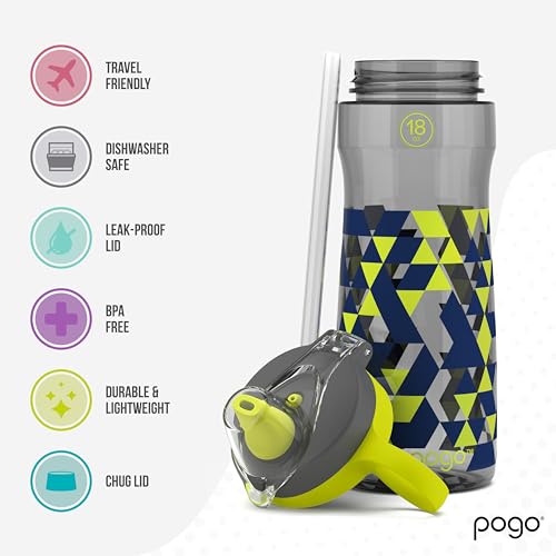 Image of Pogo BPA-Free Tritan Kids Water Bottle with Silicone Soft Straw, Grey Geode, 18 oz.
