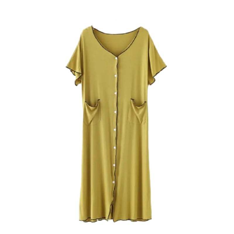 OFFSUM Camisón De Pijama De Mujer - Ropa De Dormir Clásica De Gran Tamaño De Color Sólido con Cuello En V De Algodón Informal Suave Y Ligera Ropa De Hogar con Temperamento De Verano