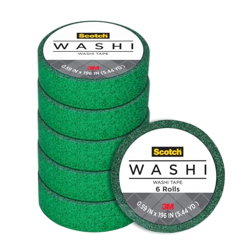 Scotch Expressions Glitter Washi Tape, Arts and Crafts Tape, .59 in x 196 in, Dark Green Glitter, 6 Rolls