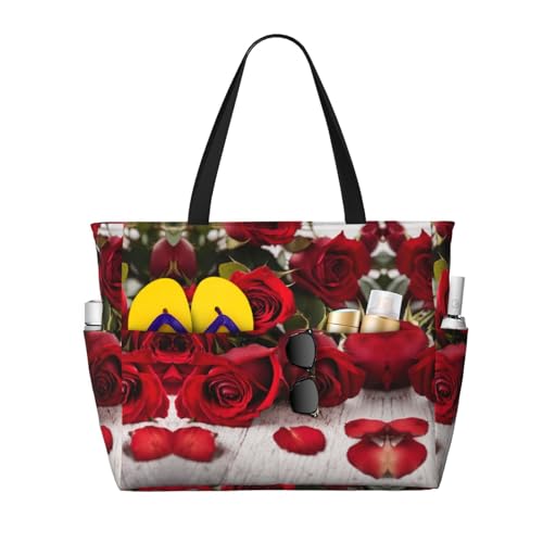 Sac de travail à grande capacité et imprimé floral rouge chic