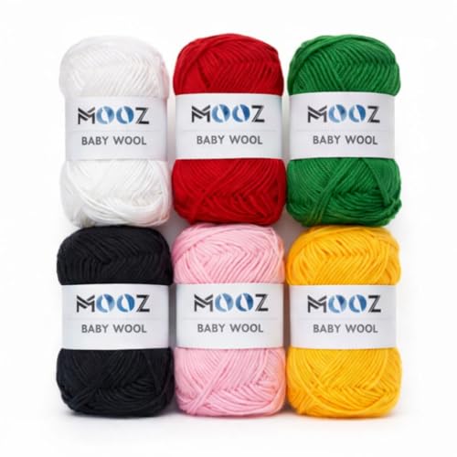 Image of MOOZ Baby Wool Yarn Set - (20g Each) Soft Knitting & Crochet Wool for DIY Craft, Hand Knitting, Crochet Projects & Art Supplies (Pack of 6)