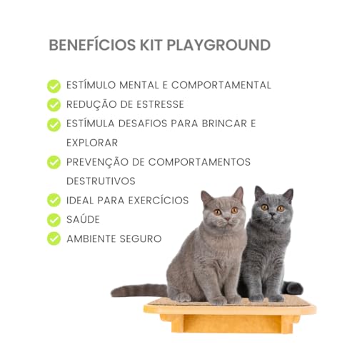 Playground para Gatos 4Pçs Tam G Resistente Já Montado Com Kit Fixação e Seguro (CARPETE MARROM)