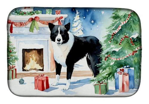 Caroline's Treasures DAC2688DDM Karelian Bear Dog Cozy Christmas Dish Drying Mat Absorbent Dish Drying Mat Pad for Kitchen Counter Dish Drainer Mat for Countertop, 14 x 21", Multicolor