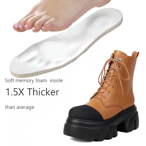 Women's Leather Black Platform Dressy Combat Boots Lightweight Gothic Round Toe Zipper Block Chunky Heel Lug Sole Lace Up Goth Ankle Boots3