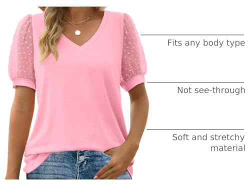 Image of Aokosor Womens Summer Tops V Neck T Shirts Swiss Dot Puff Sleeve Tops Loose Casual Tshirts