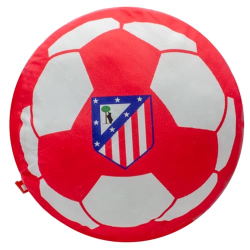 ms móvil shop Cojín Balón Atlético de Madrid Oficial | 40 cm Rojo | 100% Poliéster | Suave y Decorativo | Escudo | Regalo Ideal para Fans Colchoneros