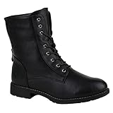  Damen Schuhe Schnürstiefeletten Profilsohle Stiefeletten Leder-Optik 152185 Schwarz Schleife 38 Flandell