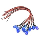 MasYosh 50pcs 12V 0.06W Beads de Lámpara LED de 10 Mm, Luz Brillante Cromática con 20 Cm 26awg Pure Cobre Lead, para Accesorios Industriales y Proyectos (Cabello azul)