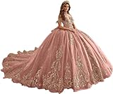 YuVanty Modest Rose Gold Quinceanera Dresses with Bow Spaghetti Straps Tulle Dress Retro Puffy Ball Gown for Sweet 15 16 Gold Appliques Sweet 16 Dresses 2