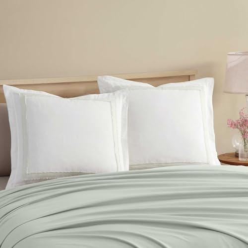 Image of Laura Ashley - Euro Sham, Soft Cotton Ramie Blend, Decorative Bedding Accent, Lightweight, Perfect for Layered Styling, College Dorm Room Essentials (Mila Green)