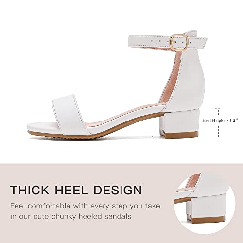 Dufannie White Heels For Girls Open Toe Ankle Strap Chunky Heel Pump Sandals Girls Dress Shoes Party Wedding First Communion Church Christmas Strappy Buckle Sandals (3603Pu White 3) #TOP5