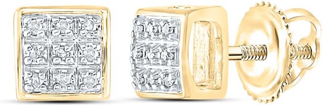 Diamond Earrings Solid 10k Yellow Gold Men's Square Studs 1/20 Ctw. (L = 5mm, W = 5mm, .05 Ctw.)