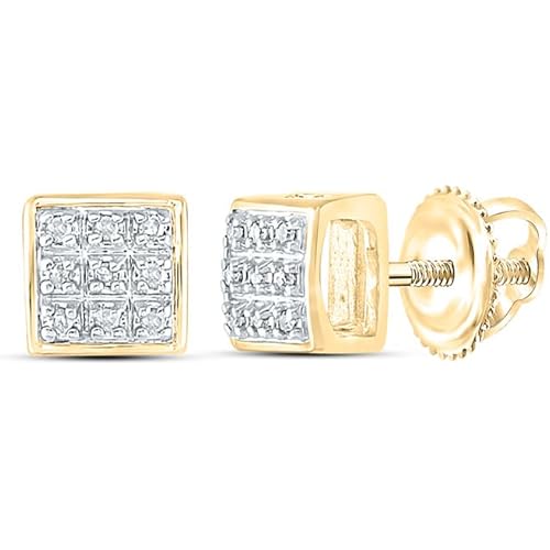 Diamond Earrings Solid 10k Yellow Gold Men's Square Studs 1/20 Ctw. (L = 5mm, W = 5mm, .05 Ctw.)