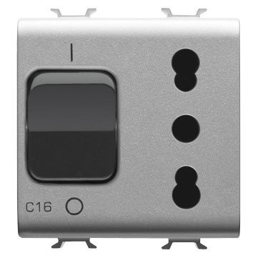 Prise de courant Gewiss GW14311 Titane bipolaire standard P11 P17 16A