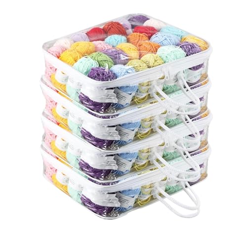 4 Packs Clear Yarn Storage Bags, Dust-Proof & Waterproof Oragnizer, Portable Storage Organiser with Handle for Knitting Needles Crochet Hooks Yarn Balls (White)