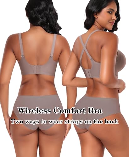 Image of DOCUMO Wireless Bras for Women No Underwire Seamless Push Up Bras with Support and Lift, V Neck Bralette with Bra Extender