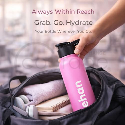 Image of COURAGE Stainless Steel Customize Sipper Water Bottle 1Liter Leak Proof for Fridge Home Office Travel School Kids Boys Girls Adults Sports Gym Yoga - Light Pink