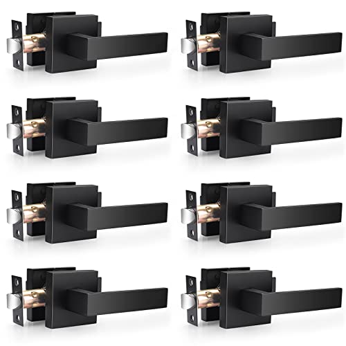 Image of Probrico 8 Pack| Matte Black Passage Levers for Hall and Closet, Square Heavy Duty Interior Keyless Door Handles, Reversible for Left Right Sided Doors