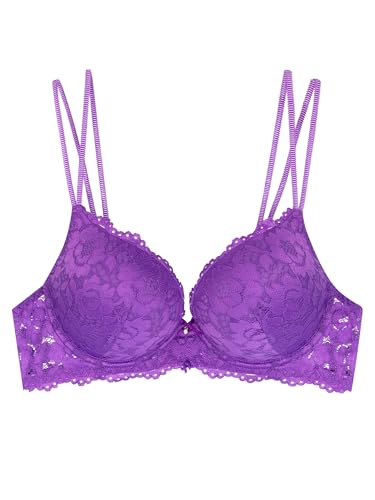Image of Women Lace Push Up Bras Add Two Cups Size Thick Padded Plunge Cleavage Underwire Bra