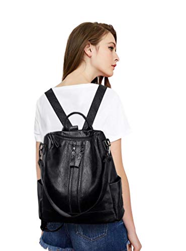 Ro Rox Womens Faux Leather Punk Zip Laptop Adult Uni Work Backpack Bag Rucksack - Black #TOP4