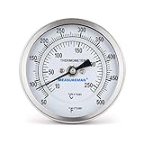 Measureman Fully Stainless Steel Bimetal Dial Thermometer, 3' Dial, 4' Stem, 50-550 deg F/10-260 deg...