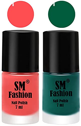 Image of Long Lasting Nail Polish | Nail Paint Combo 7 ml Each) - Set of 2 Peach Pink-Green