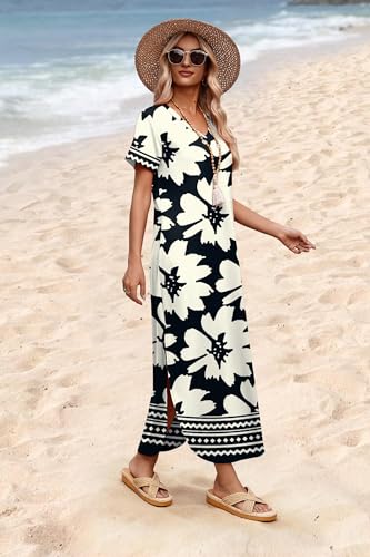 Image of WIHOLL Women's Summer Short Sleeve Dresses Maxi Dress Vacation Beach Sundresses 2026 with Pockets