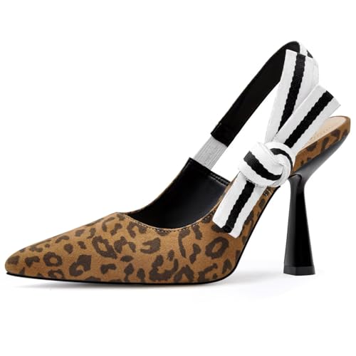 Image of HOCHFART Women's Slingback Kitten Heels Closed Pointed Toe Slip On Pumps | Bowknot, Elastic Slingback Strap, Office, Wedding, Bridal, Formal, Events, Church, Gathering, Casual Outing