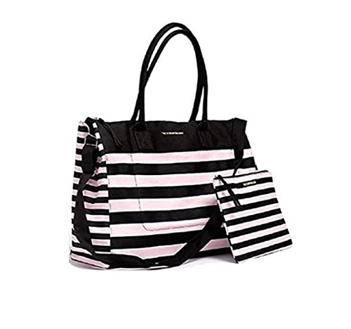 Victorias Secret Weekend Travel Tote Bag & Cosmetics Bag Pink Stripe