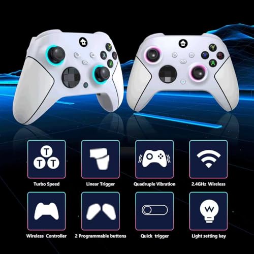 Image of YUYIU Upgrade 2.4GHz Controller with 7 Colors RGB Light for Xbox Controller, Xbox One Series X|S,Consoles,Steam PC Windows, with 1000mAh Battery /Dual Vib-Ration /Turbo /Programmable, 3.5mm Audio Jack