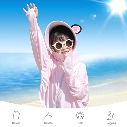 Image of PALAY Sunscreen Jacket for Girls, UPF 50+ Sun Protection Hoodie Jacket for Girl Kid Long Sleeve Wide Brim Hat Summer Coat with Face Mask for Hiking Outdoor 110-130cm Girl