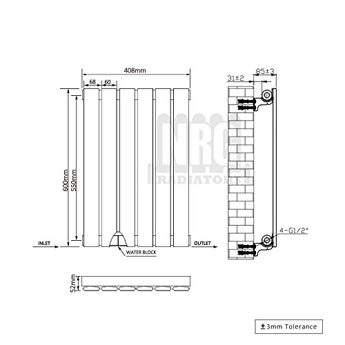 Radiateur intérieur horizontal noir simple panneau plat 600 x 408 mm