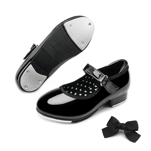 Stelle Tap Shoes for Girls Boys Patent Leather Detachable Bow Dance Shoes(Toddler/Little Kid/Big Kid)