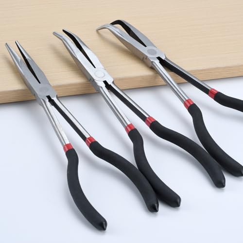 Image of 3-Piece 11 inch Extra Long Nose Pliers Set with Insulated Comfort Grip Handles